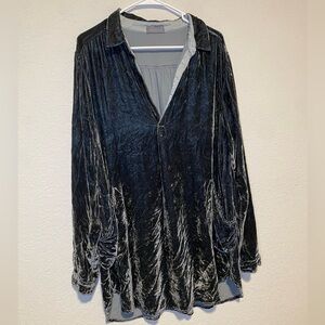 CP Shades Teton Velvet Silk Blend Tunic Charcoal Slouchy Pockets Grey L